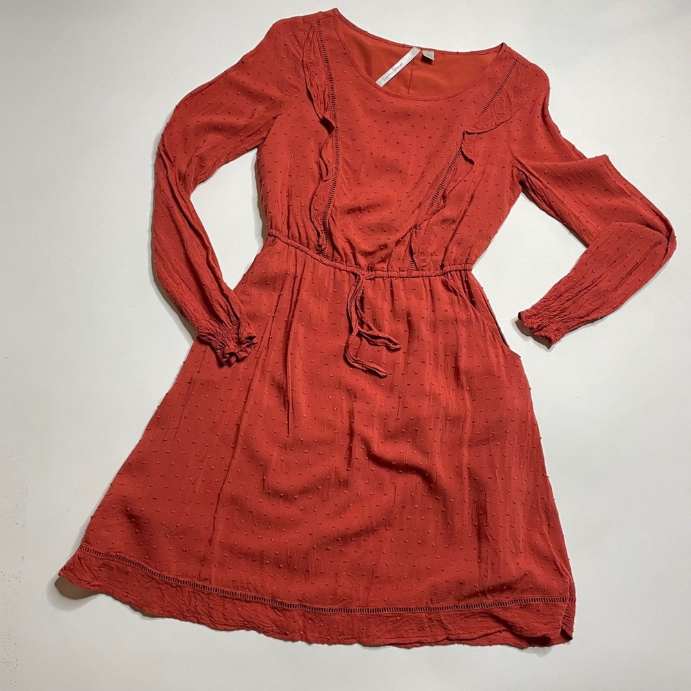Lauren Conrad Long Sleeve Ruffle Orange Dress